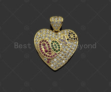 Load image into Gallery viewer, Colorful CZ Micro Pave Love Word On Heart Shape Pendant, 18K Gold Filled Heart Charm, Necklace Bracelet Charm Pendant,25x24mm,Sku#LD105
