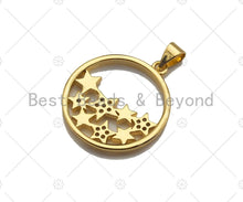 Load image into Gallery viewer, 18k Gold Multi Star On Round Ring Charms, Gold Ring Charms, Star Pendant, Gold Pendant, Round Necklace Charms, 22x24mm, Sku#LK145