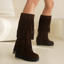 Load image into Gallery viewer, Women's Tassel Wedge Boots | High-Heel Thick-Soled Retro Fashion Boots | Black Brown Yellow