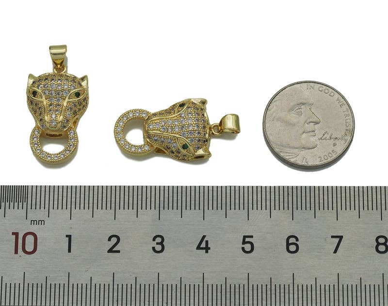 CZ Gold Leopard Head Charm, Sku#LX133