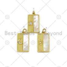 Load image into Gallery viewer, Gold Star Moon Sun with Mother of Pearl On Rectangle Shape Pendant,18K Gold Filled MOP Charm,Necklace Bracelet Pendant,13x22mm,Sku#LK396