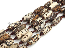Load image into Gallery viewer, 1pc/11pc Natural Tibetan Agate Barrel Spacer Beads, Brown White Dzi Spacer Beads, Tibetan Dzi Beads, 11x25mm, sku#U868