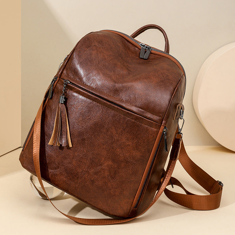 Classic Women's Vintage Backpack – PU Leather | Brown, Black, Pink