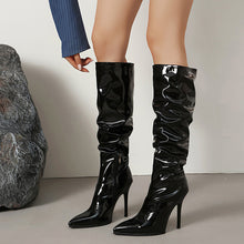 Load image into Gallery viewer, Women's Glossy Patent Leather Over-the-Knee Boots – Chunky Stiletto Heel, Side Zipper, Pointed Toe