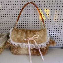 Load image into Gallery viewer, Women's Plush Bow-Tie Tote Underarm Bag – Fluffy Fawn Crossbody Handbag