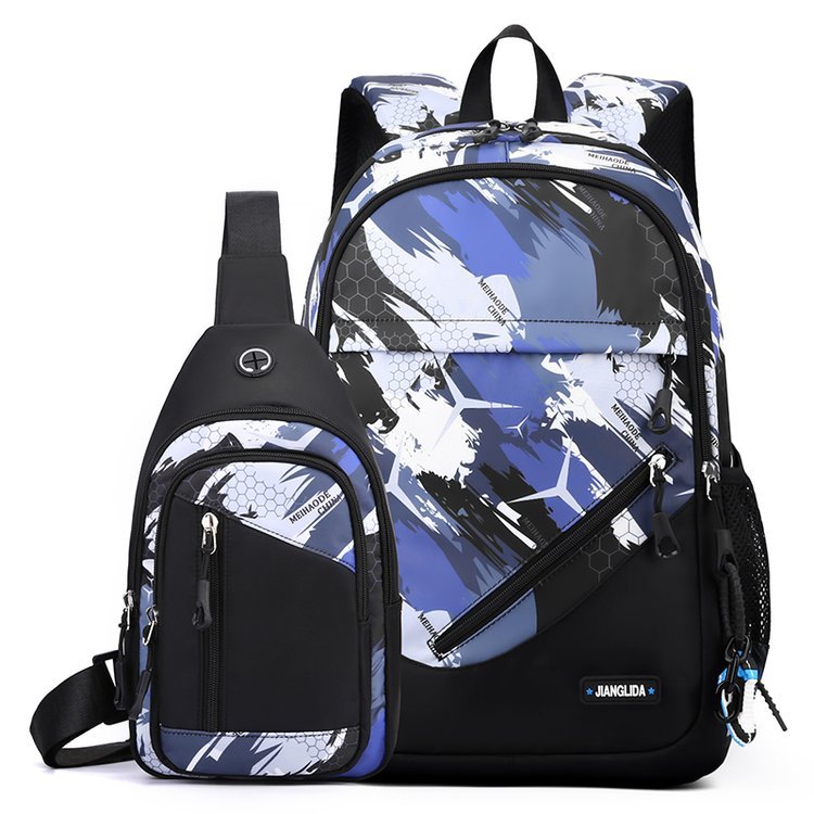 Men's Nylon Two-Piece Backpack & Chest Bag Set – Multi-Pocket Travel Bag