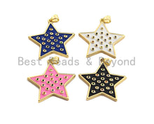 Load image into Gallery viewer, Enamel Colorful Five Star with colorful cz Pendant,CZ Micro Pave Oil Drop pendant,Enamel Jewelry,30x30mm,sku#F972C