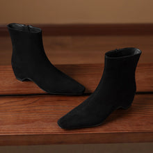 Load image into Gallery viewer, Women's Ankle Boots With Height Lift, Side Zipper &amp; Fleece Lining | Square Toe Block Heel