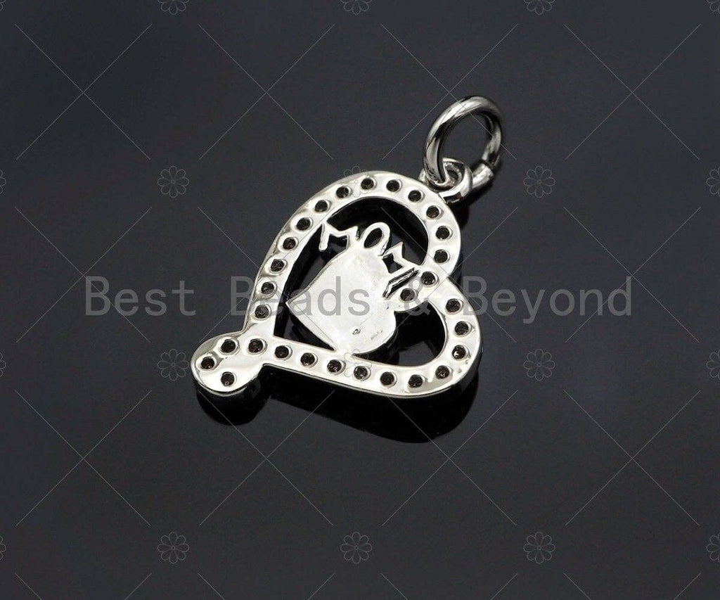 CZ Micro Pave Pink Enamel Mom Heart Shape Pendant, Sku#L500