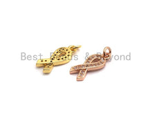 Load image into Gallery viewer, CZ Micro Pave Awareness Ribbon Charm ,Gold/Silver/Black/Rose Gold,Cubic Zirconia Jewelry Findings, Cancer Fighting Charm, 6x16mm,sku#F650