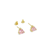 Load image into Gallery viewer, Clear Pink Heart CZ Gold Silver Stud Earrings, Sku#A205