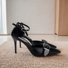 Load image into Gallery viewer, Black Pointed-Toe Stiletto Heels - Hollow-Out Design Women's Pumps