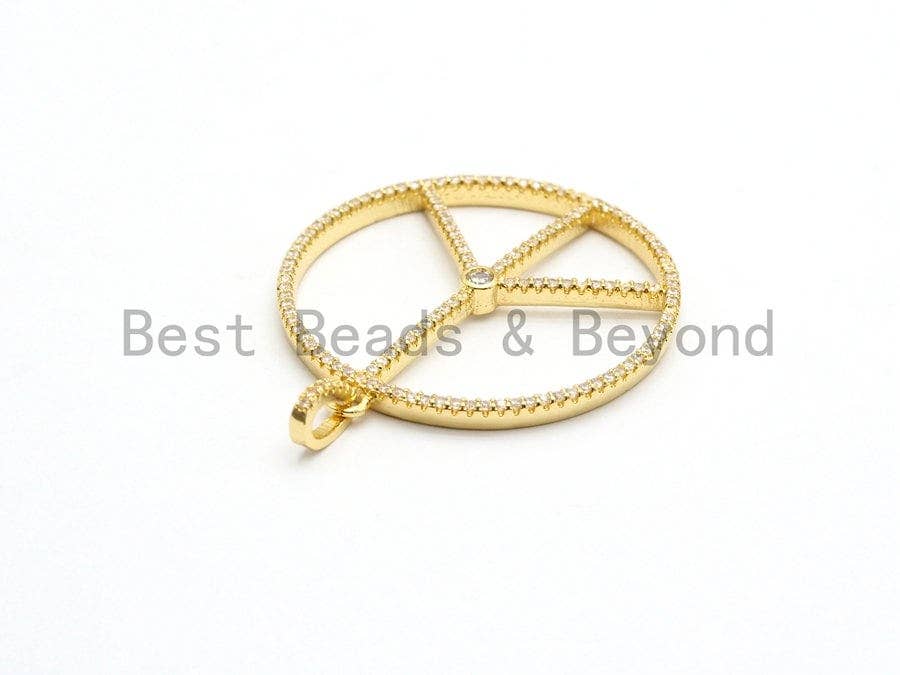 Large CZ Micro Pave Peace Sign Pendant, Cubic Zirconia Pendant/Charm,Pave Findings, Gold/Black/Silver/Rose Gold,36x39mm, sku#F561
