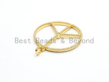 Load image into Gallery viewer, Large CZ Micro Pave Peace Sign Pendant, Cubic Zirconia Pendant/Charm,Pave Findings, Gold/Black/Silver/Rose Gold,36x39mm, sku#F561