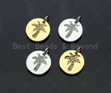 Load image into Gallery viewer, CZ Micro Pave Coconut Tree  on Disc Pendant/Charm, Sku#L320