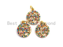 Load image into Gallery viewer, CZ Colorful Micro Pave Round With LOVE Pendant, Round Shaped Pave Pendant, Gold plated, 13x15mm, Sku#F840