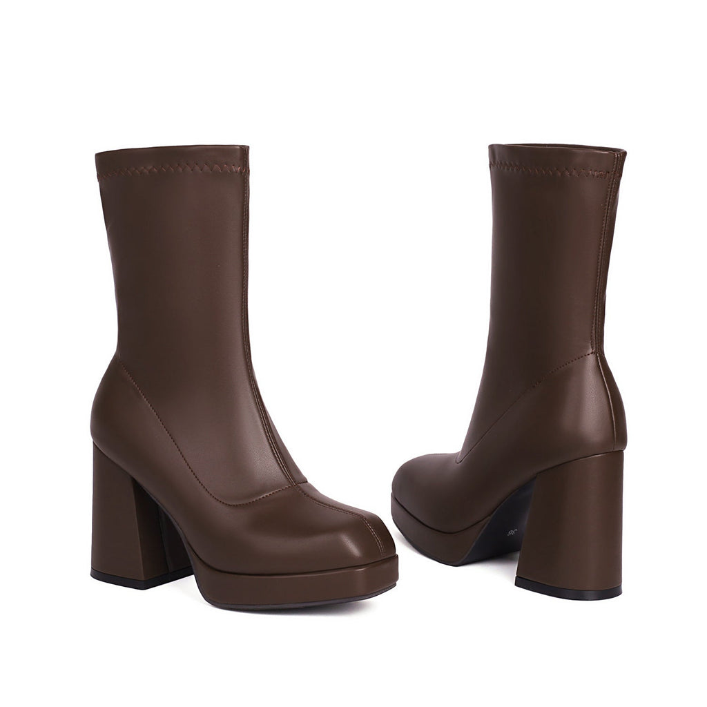 Women's Square Toe Chunky Heel Slip-On Ankle Boots | Block Heel Booties