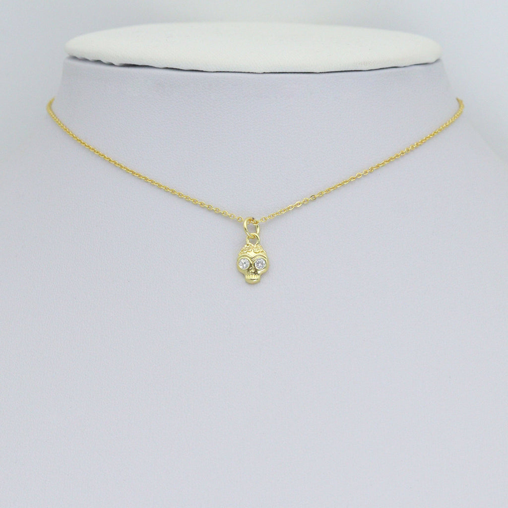 Cute CZ Skull Head Charm Pendant, Sku#LK1155