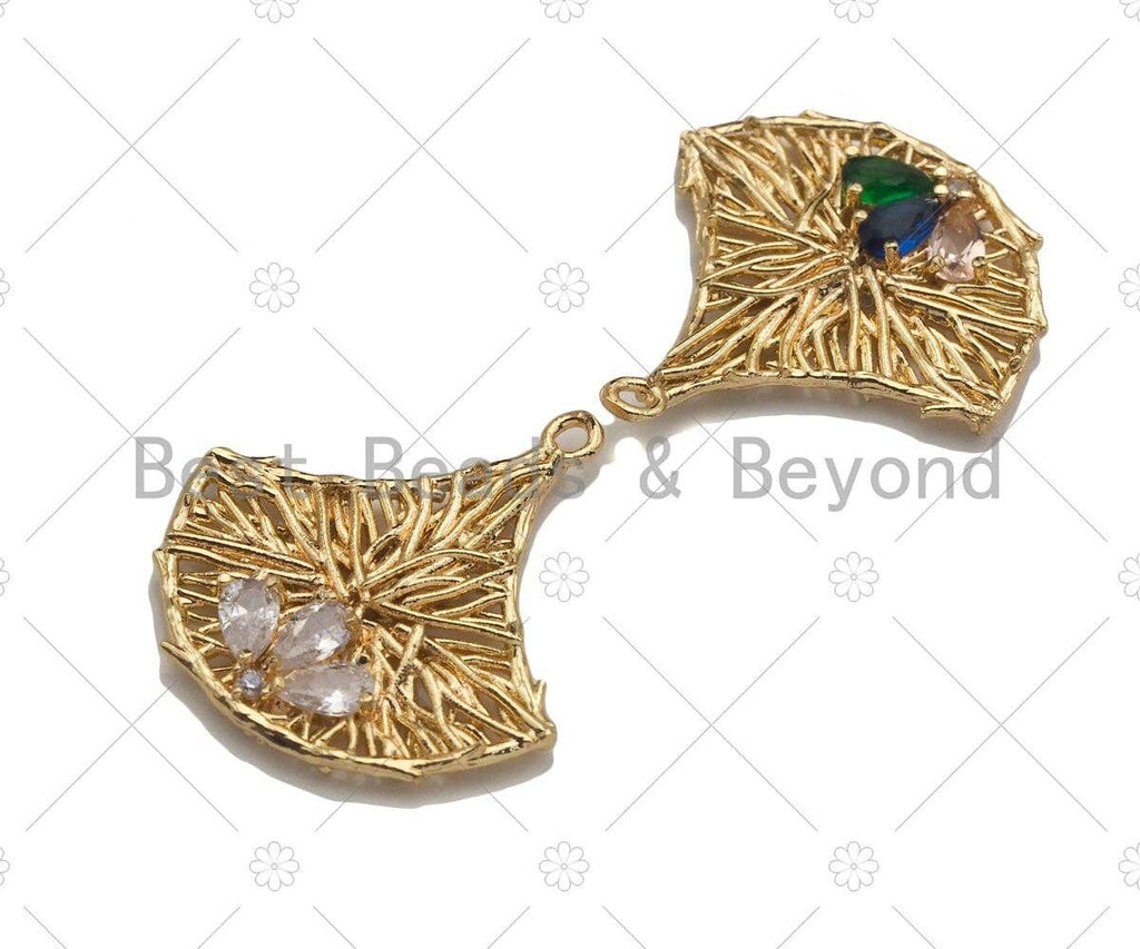 Filigree Gold Lacy Charm with Gemstone, Star/oval/Round/Fan Shape Brushed Gold Twisted Wire Charm for Earrings necklace making, sku#CP12