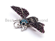 Load image into Gallery viewer, MOTH Inspired Charm, CZ Micro Pave Multi Color Insect Pendant, Cubic Zirconia Pave Butterfly, Gold/Rose Gold/Silver/Black,16x34x4,SKU#F440