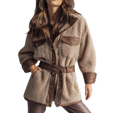 Load image into Gallery viewer, Women's Wear Thickened Lamb Fur Spliced PU Leather Pocket Leather Belt Retro Coat