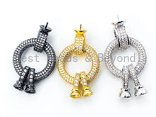 Load image into Gallery viewer, Large CZ Micro Pave Focal Clasp, 3-way Connector Clasp for jewelry Making, Gold Silver Focal Pendant Clasp, 38mm, sku#L156