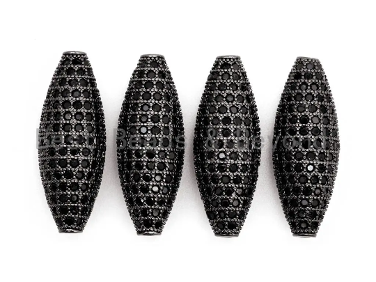 Black CZ Pave On Black Micro Pave Long Oval Spacer Beads with Black Crystal for Bracelet/Necklace, Cubic Zirconia Beads, 28x10mm, sku#N44