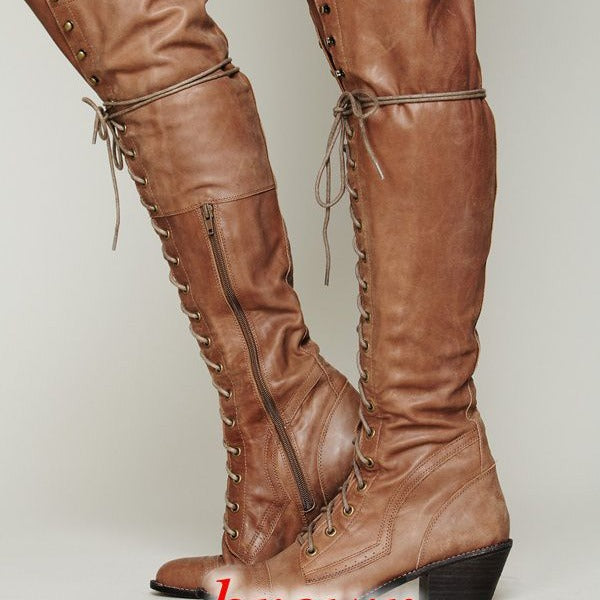 Women's Over-the-Knee Boots – PU Leather Round-Toe High-Shaft Boots with Side Zipper
