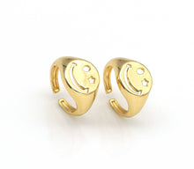 Load image into Gallery viewer, Star Eye Smiley Face Gold Filled Brass Signet Ring, sku#LD153C