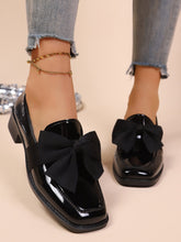 Load image into Gallery viewer, Elegant Black Bow Flats - Square Toe Slip-On Dress Shoes for Women