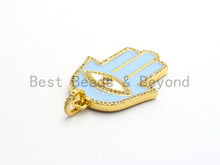 Load image into Gallery viewer, Enamel Oil Drop Hamas Hand Pendant,Cubic Zirconia Hamas Hand Pave Pendant, Blue Pave Pendant, 29x43mm, SKU#F599C