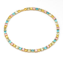 Load image into Gallery viewer, Fancy Colorful Oval Square Rectangle CZ Gold Link Chain Necklace, sku#B362