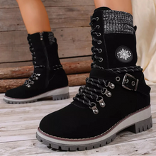 Load image into Gallery viewer, Women's Lace-Up Ankle Combat Boots – PU Leather Low Heel Military Style