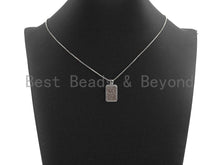 Load image into Gallery viewer, CZ Micro Pave Flat Rectangle Pendant, Antique Silver Tone, Clear Cubic Zirconia Big Pave Charm Pendant, 13x22mm,sku#F1015C