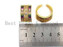 Load image into Gallery viewer, Wide Rainbow CZ Gold Adjustable Ring, Sku#X17