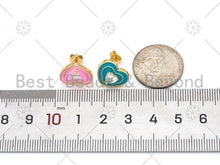 Load image into Gallery viewer, CZ Heart on Enamel Heart Stud Earrings,Sku#O67