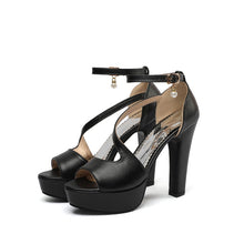 Load image into Gallery viewer, Women's Open-Toe Platform Sandals | Thick Heel PU Fish Mouth Heels