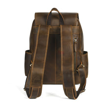 Load image into Gallery viewer, Genuine Leather Commuter Backpack for Men – Flip-Top Multi-Pocket Urban Business Bag