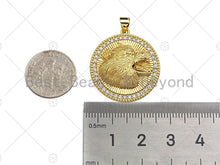 Load image into Gallery viewer, 18K Gold Embossment Wolf Head On Round Coin Shape Pendant, Round Charm, Animal Pave Pendant, Gold plated, 25mm, Sku#LK60