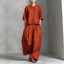 Load image into Gallery viewer, Three-Quarter Sleeve Shirt &amp; Loose Trousers Two-Piece Set