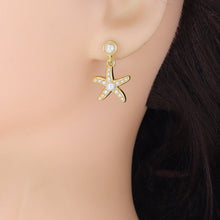 Load image into Gallery viewer, White Pearl Gold Bowknot Star Fish Stud Earring,Sku#LD747