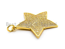 Load image into Gallery viewer, CZ Clear/Black Micro Pave Five Point Star Pendant, Star Shaped Pave Pendant, Gold/Rose Gold/Silver/Gunmetal plated, 32x33mm, Sku#F401