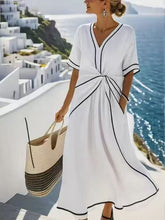 Load image into Gallery viewer, Striped Print Maxi Dress – Short Sleeve Beach Vacation Dress