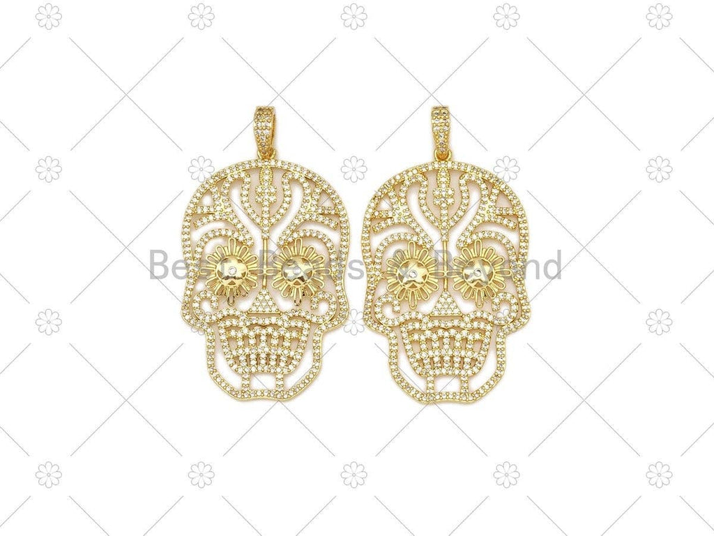 CZ Micro Pave Hollow Out Skull Shape Pendant, Sku#L635