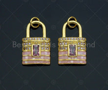 Load image into Gallery viewer, Lock Shape pink Pendant/Charm, Pink Mother-of-pearl Lock Pendant, Sku#LK73