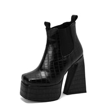 Load image into Gallery viewer, Women's Patent Leather Square Toe Chunky Heel Boots – Black | Sarah Express