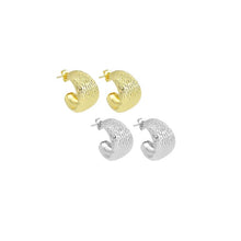Load image into Gallery viewer, Hammered Gold Silver Gold Silver Huggie Earrings, Sku#A203