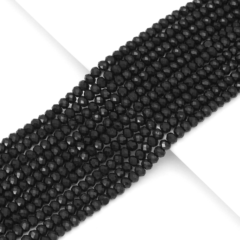 Genuine Black Tourmaline Faceted Rondelle Beads, Sku#U1661