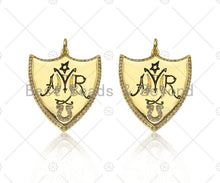 Load image into Gallery viewer, 18K Dainty Gold Symbol On Shield Shape Pendant/Charm,Cubic Zirconia Charm, Necklace Bracelet Charm Pendant, 28x24mm, Sku#L556