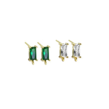 Load image into Gallery viewer, Green Clear Rectangle CZ Gold Stud Earrings with hoop, Sku#LX388